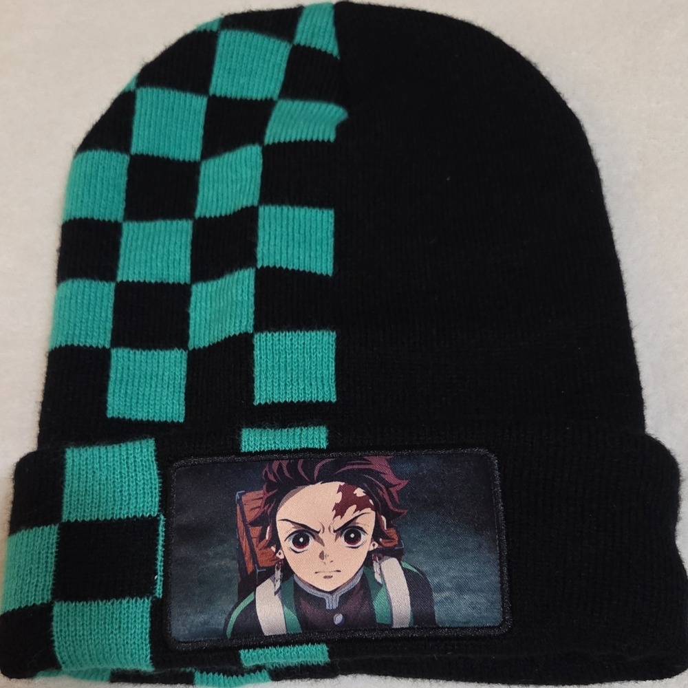 CultureFly Demon Slayer Tanjiro Kamado Black & Green Embroidered Anime Beanie